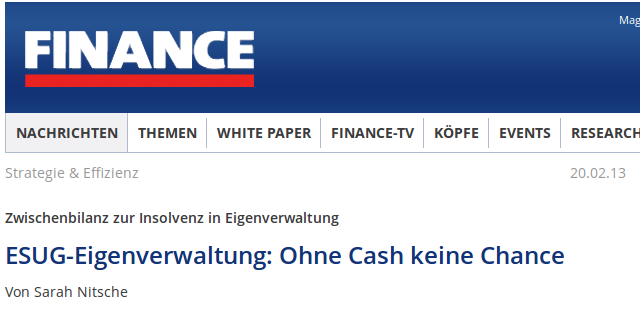 Finance-Magazin: Zwischenbilanz zur Insolvenz in Eigenverwaltung